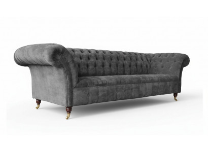 Chesterfield 3-seater couch upholstered seat textile fabric gray couches sofa