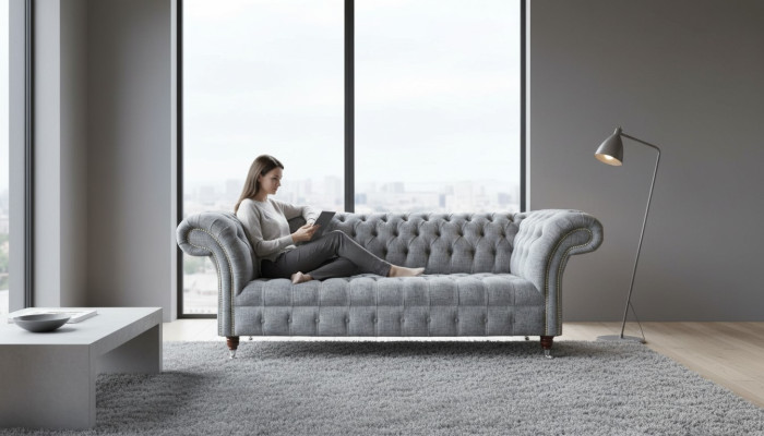 Gray Designer Couch Sofa Three-Seater Luxury Couches Furniture Sofas Textile