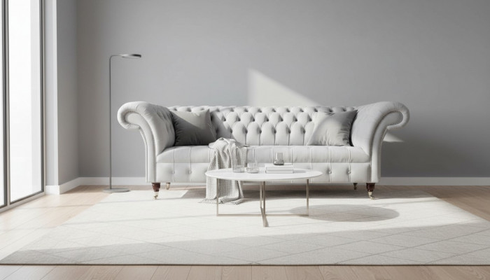 Chesterfield Textile Sofa Couch 3 Seater Upholstered Seat Grey Sofas Big New