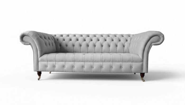 Chesterfield Textile Sofa Couch 3 Seater Upholstered Seat Grey Sofas Big New