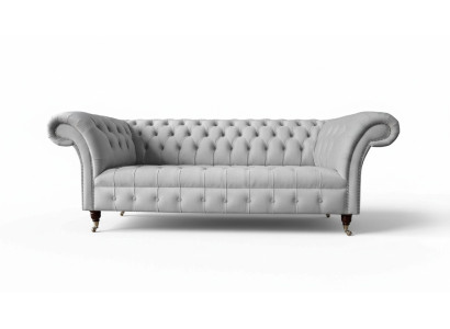 Chesterfield Textile Sofa Couch 3 Seater Upholstered Seat Grey Sofas Big New
