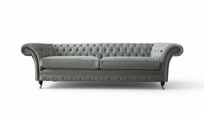 Sofa 4-seater couch Chesterfield upholstered seat fabric gray living room