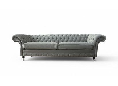 Sofa 4-seater couch Chesterfield upholstered seat fabric gray living room