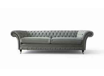 Sofa 4-seater couch Chesterfield upholstered seat fabric gray living room