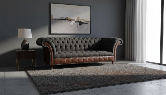 Chesterfield 3-Seater Sofa Couch Leather Upholstery Seat Fabric Black New