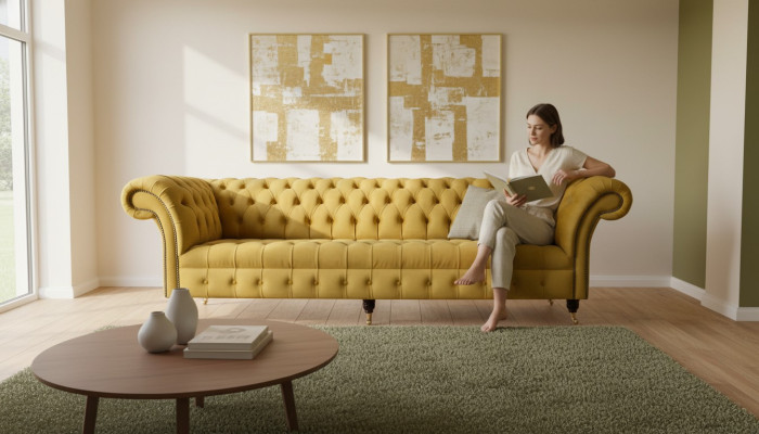 Chesterfield Textile Upholstered Luxury Sofa Design Couch Sofa 4-Seater New
