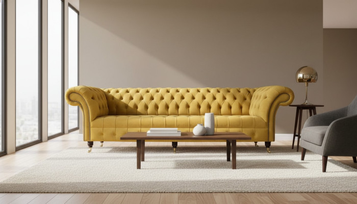Chesterfield Textile Upholstered Luxury Sofa Design Couch Sofa 4-Seater New