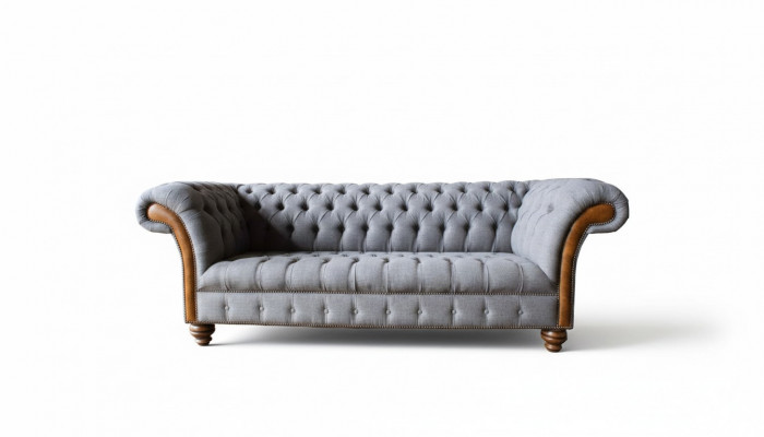 Chesterfield Fabric Sofa Luxury Couch Upholstered Seating Gray Textile