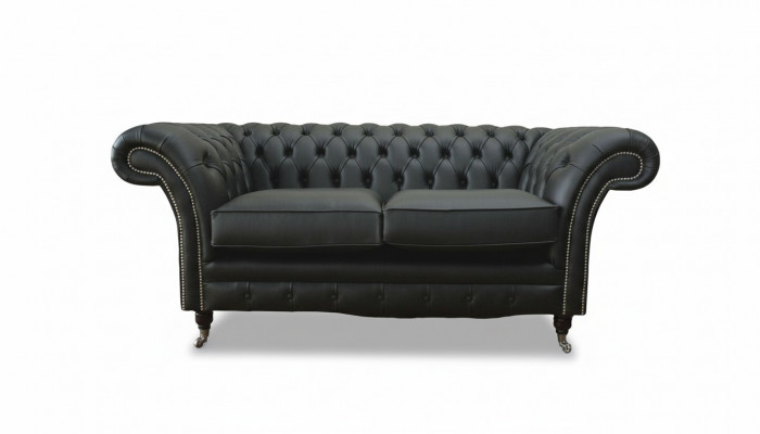 Luxury textile Chesterfield couch sofas upholstery 2-seater black leather