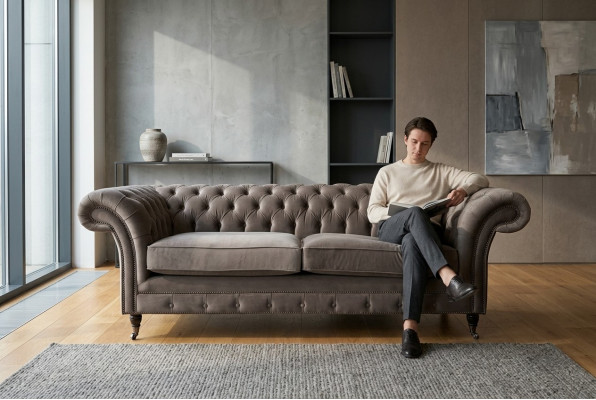 Couches Cushions Sofas 3 Seat Three-Seater Fabric Sofa Chesterfield Gray New