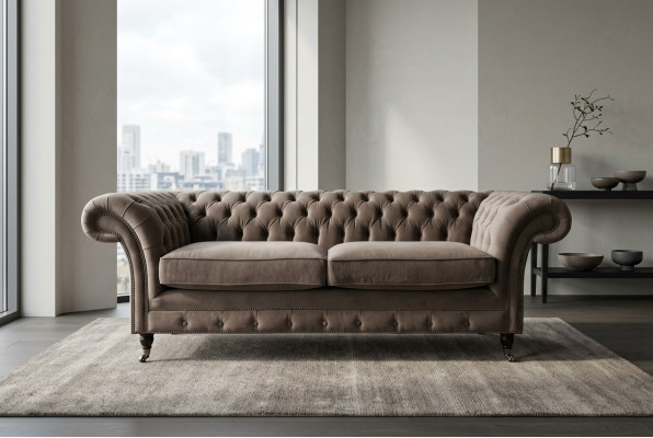 Couches Cushions Sofas 3 Seat Three-Seater Fabric Sofa Chesterfield Gray New