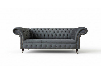 English Chesterfield Sofa Couch Office Furniture Three-Seater Velvet 230cm Gray
