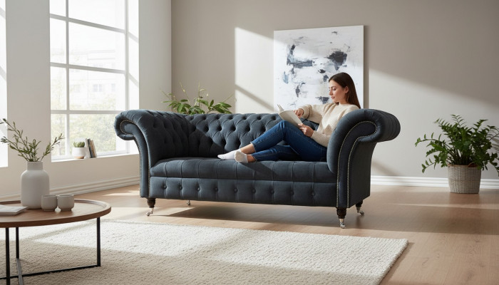Sofa 2-seater couch design Chesterfield seat luxury textile upholstery new