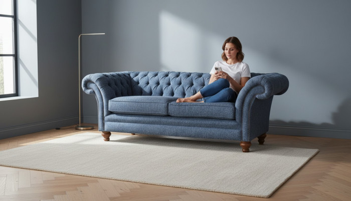 English Chesterfield Sofa Couch Office Furniture Three-Seater Velvet 230cm Sofas