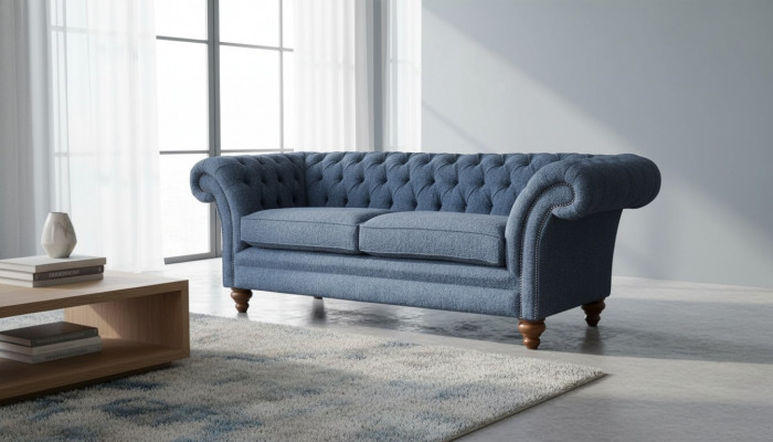 English Chesterfield Sofa Couch Office Furniture Three-Seater Velvet 230cm Sofas