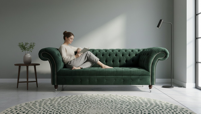 Luxury Three-Seater Green Sofa 3-Seater Sofas Seating Design Furniture Couches