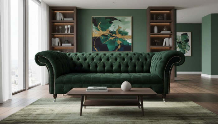 Luxury Three-Seater Green Sofa 3-Seater Sofas Seating Design Furniture Couches