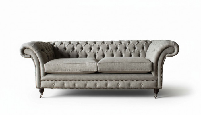 English Chesterfield Sofa Couch Office Furniture Three-Seater Velvet 230cm Brown