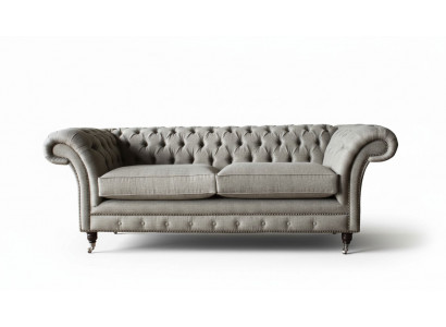 English Chesterfield Sofa Couch Office Furniture Three-Seater Velvet 230cm Brown