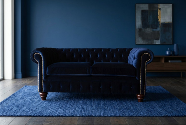 Blue Chesterfield English classic style sofa couch 3-seat upholstery 230cm