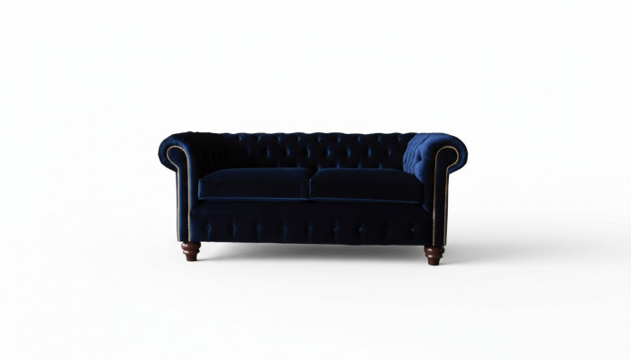 Blue Chesterfield English classic style sofa couch 3-seat upholstery 230cm
