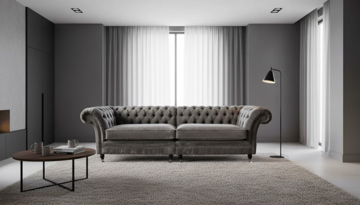 Chesterfield four-seater sofa 4-seater sofas fabric polyester gray furniture