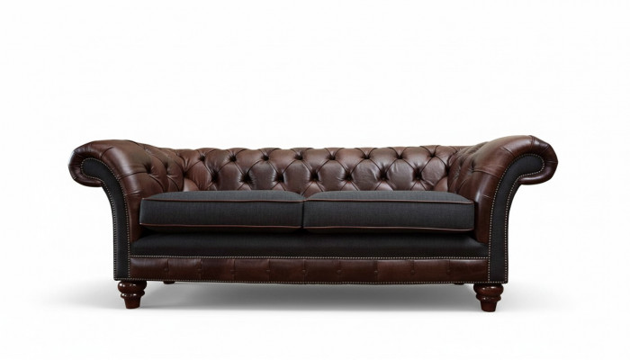 Brown Chesterfield classic English style 3-seat upholstered sofa couch 230cm