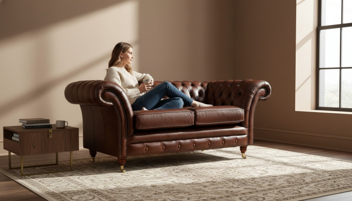 Chesterfield Couch Upholstery Leather Sofas Couches Brown Two-seater New