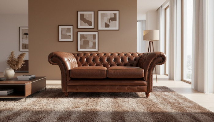 Chesterfield Couch Upholstery Leather Sofas Couches Brown Two-seater New