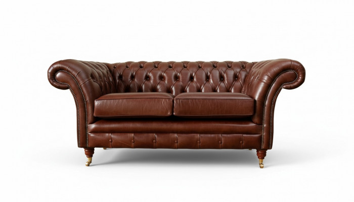 Chesterfield Couch Upholstery Leather Sofas Couches Brown Two-seater New