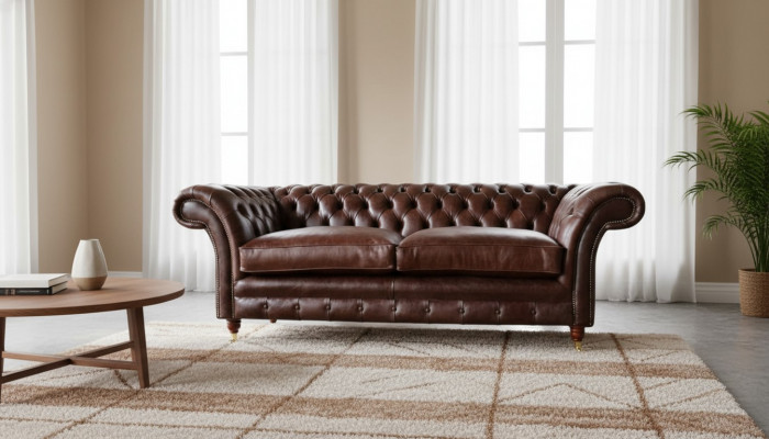 Sofa 3-Seater Couch Upholstered Sofas Couches Living Room Chesterfield Leather