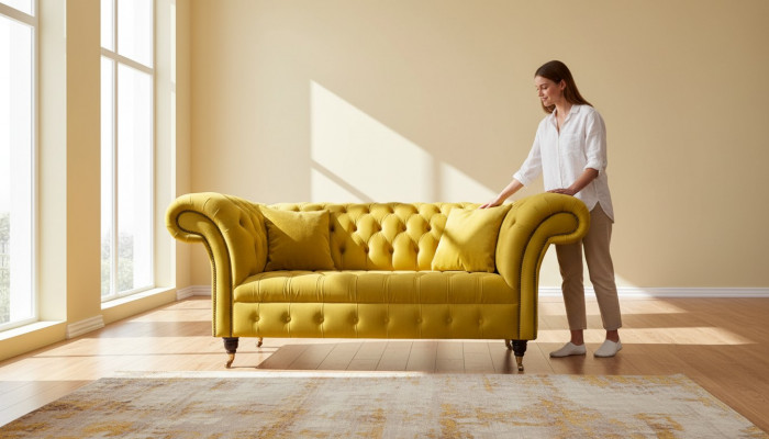 Chesterfield Couch Sofa Upholstery 2 Seater Living Room Couch Seat Yellow