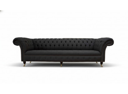 Chesterfield Sofa 4-Seater Black Fabric Living Room Design Couch Upholstery