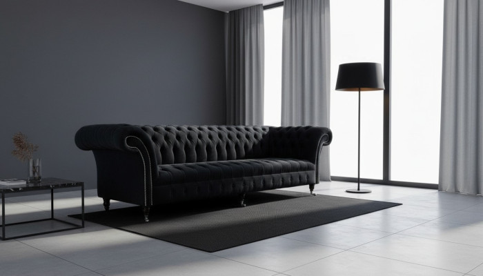 Sofa 4-Seater Chesterfield Upholstery Living Room Design Luxury Wood New