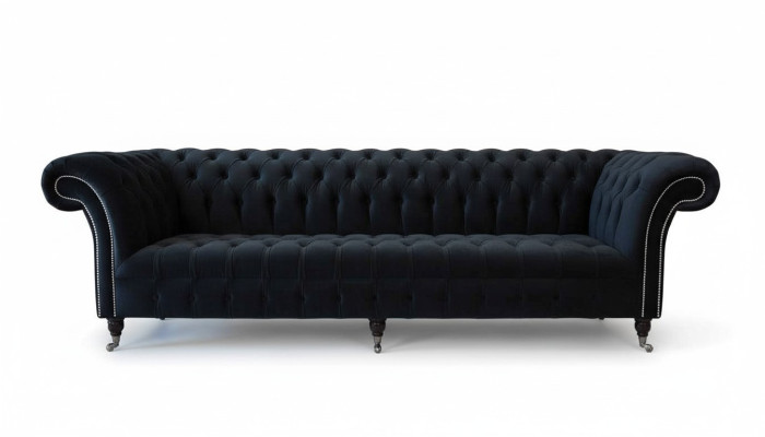 Sofa 4-Seater Chesterfield Upholstery Living Room Design Luxury Wood New