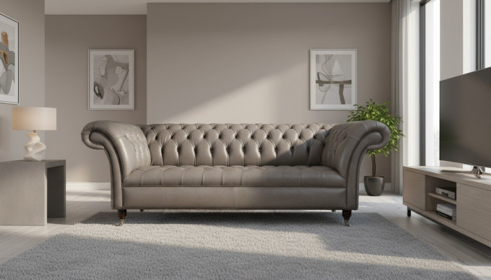 Gray Chesterfield English classic style sofa couch 3 seat cushion 230cm