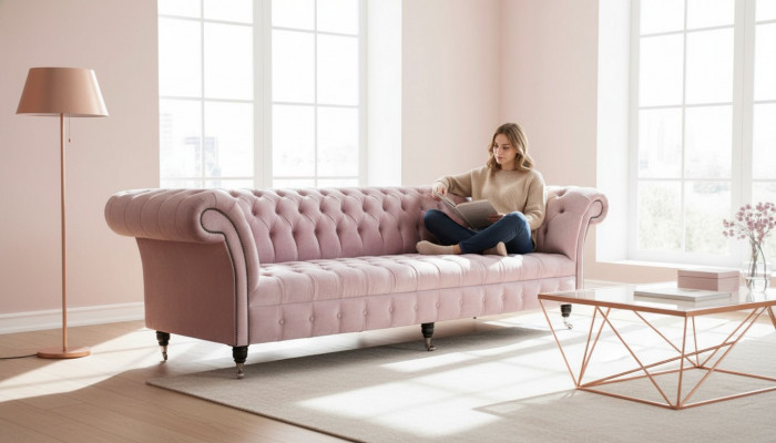 Chesterfield Pink Couch Sofa Upholstery 4-Seater Couches Seat Sofas