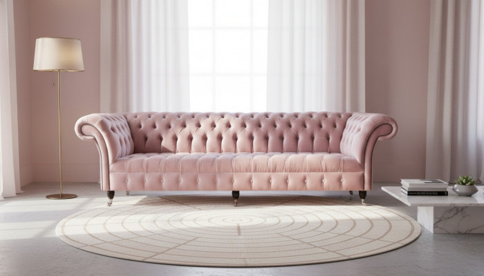 Chesterfield Pink Couch Sofa Upholstery 4-Seater Couches Seat Sofas