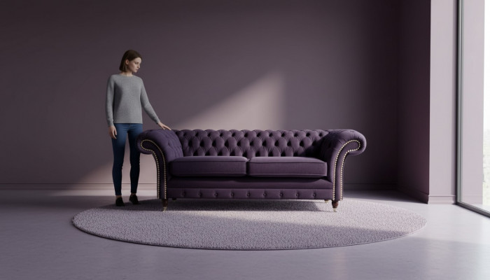 Chesterfield English Classic Style Sofa Couch 3-Seater Upholstery Purple 230cm