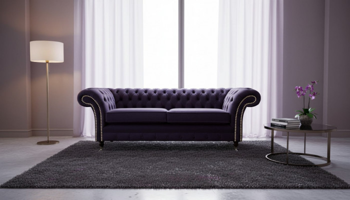 Chesterfield English Classic Style Sofa Couch 3-Seater Upholstery Purple 230cm