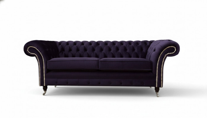 Chesterfield English Classic Style Sofa Couch 3-Seater Upholstery Purple 230cm