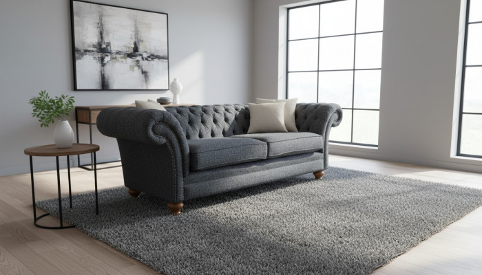 Gray Chesterfield 3-seater Gray Textile Design Couches Upholstered Sofas