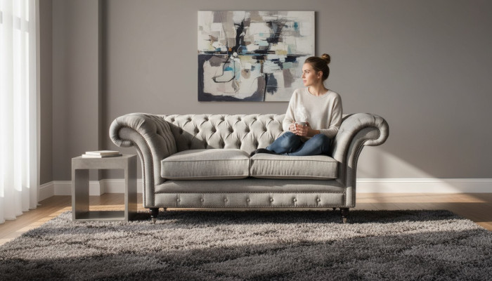 Chesterfield Gray Sofa 2 Seat Couch Wood Furniture Three-seater Couches New