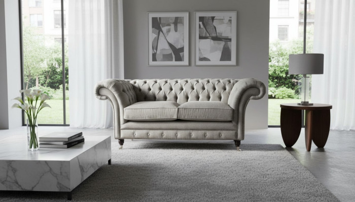 Chesterfield Gray Sofa 2 Seat Couch Wood Furniture Three-seater Couches New