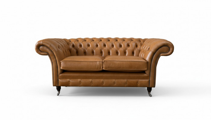 Chesterfield two-seater sofa 2 seat sofa upholstery seat leather couch brown