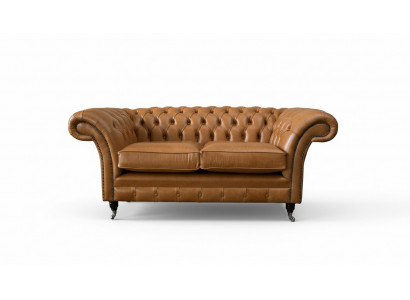 Chesterfield two-seater sofa 2 seat sofa upholstery seat leather couch brown