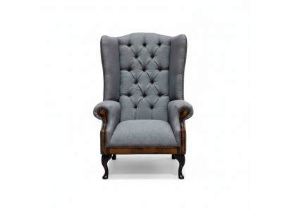 Ear chair Chesterfield armchair couch 1-seater gray fabric textile new