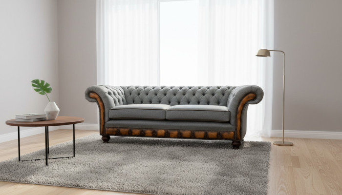 Luxury three-seater modern couch furniture gray sofas fabric textile upholstery