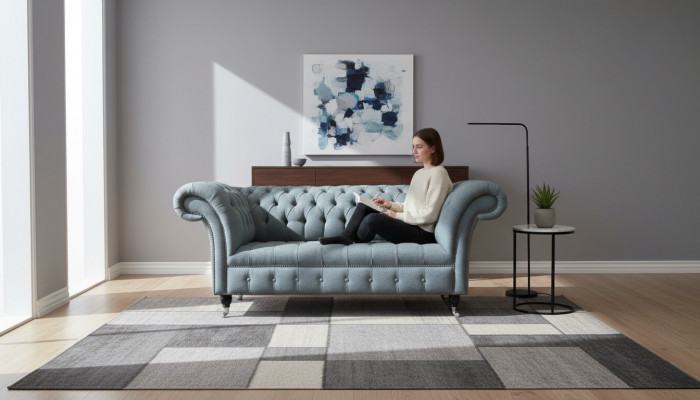 Chesterfield office seating furniture setting sofa couch 2-seater textile gray