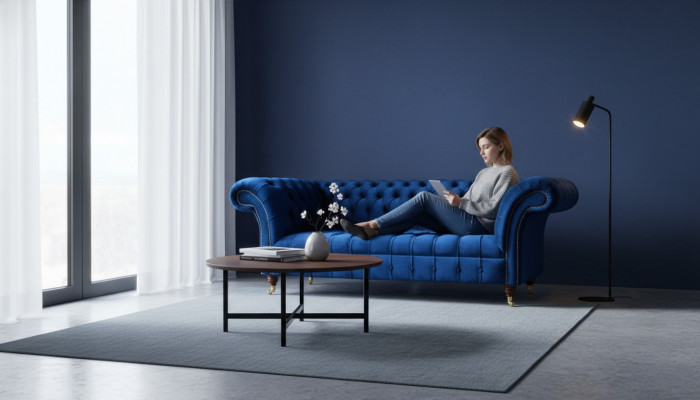Blue Chesterfield Three-Seater Sofa 3-Seater Sofas Luxury Textile Couches